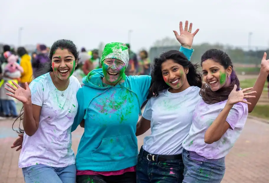 Enjoying the Holi festival celebrations at Waterbeach